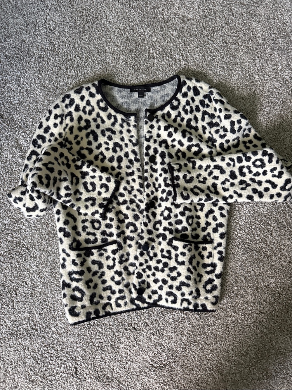 Maeve Black & Cream Leopard Print Open-Front Cardigan